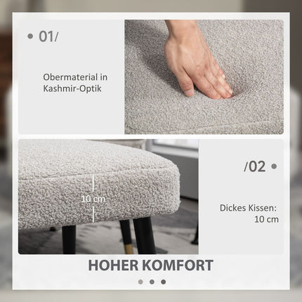 Quadratischer Fußhocker mit Stahlbeinen, Kaschmir-Optik, hellgrau