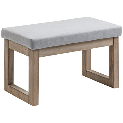 Grauer Fußhocker in Leinenoptik mit Holzfüßen - 68x38x42 cm
