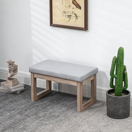 Grauer Fußhocker in Leinenoptik mit Holzfüßen - 68x38x42 cm