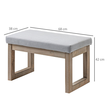 Grauer Fußhocker in Leinenoptik mit Holzfüßen - 68x38x42 cm