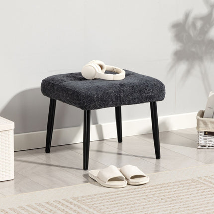 Footstool with Soft Cushion, Chenille Fabric, Steel Legs