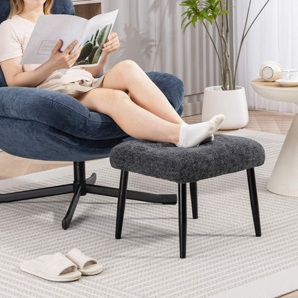 Footstool with Soft Cushion, Chenille Fabric, Steel Legs