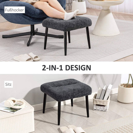 Footstool with Soft Cushion, Chenille Fabric, Steel Legs
