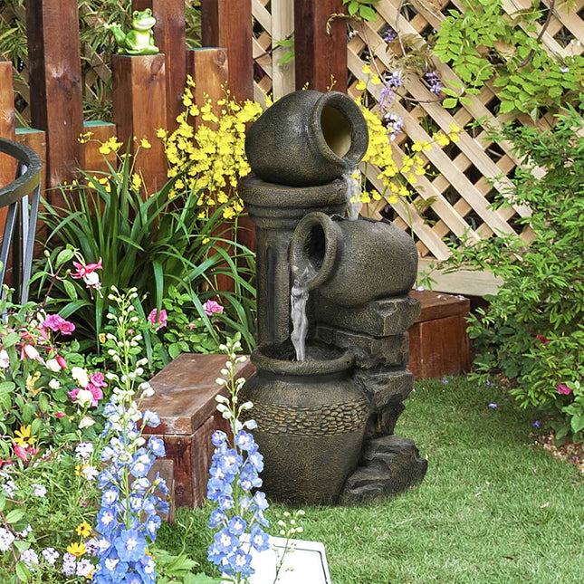 Gartenbrunnen mit einstellbarer Durchflussmenge und 3-stufigen Krügen
