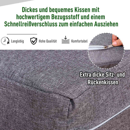 Vierteiliges graues Gartenmöbelset mit Kissen und Stauraum