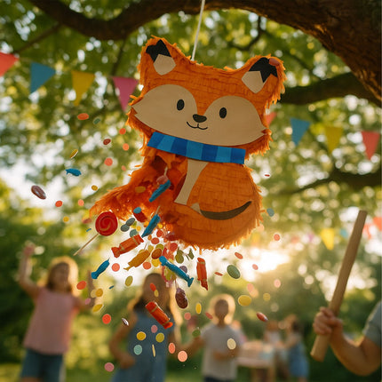 Fox Piñata Set with Bat and Mask for Parties