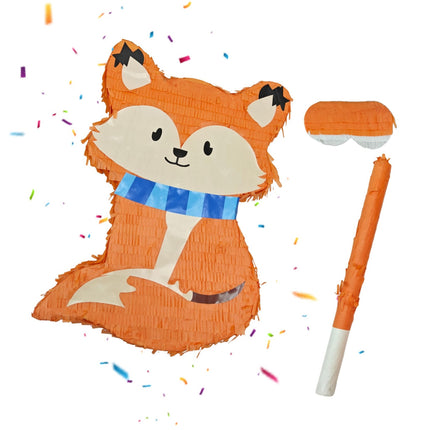Fox Piñata Set with Bat and Mask for Parties
