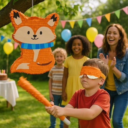 Fox Piñata Set with Bat and Mask for Parties