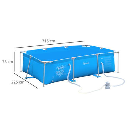 Steel frame pool with drain valve, blue PVC, 315x225x75 cm
