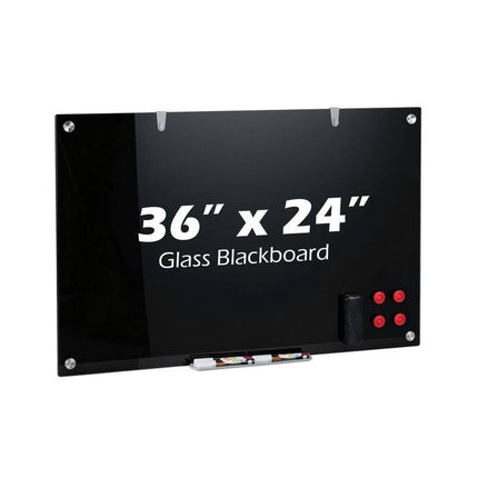 Frameless Magnetic Glass Board 36 x 24 Inch with Marker Tray, Black