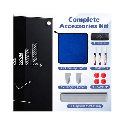 Frameless Magnetic Glass Board 36 x 24 Inch with Marker Tray, Black