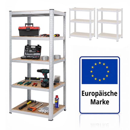 Free-Standing Heavy-Duty Rack with 5 Tiers, 875 kg Capacity, Silver
