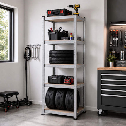Free-Standing Heavy-Duty Rack with 5 Tiers, 875 kg Capacity, Silver