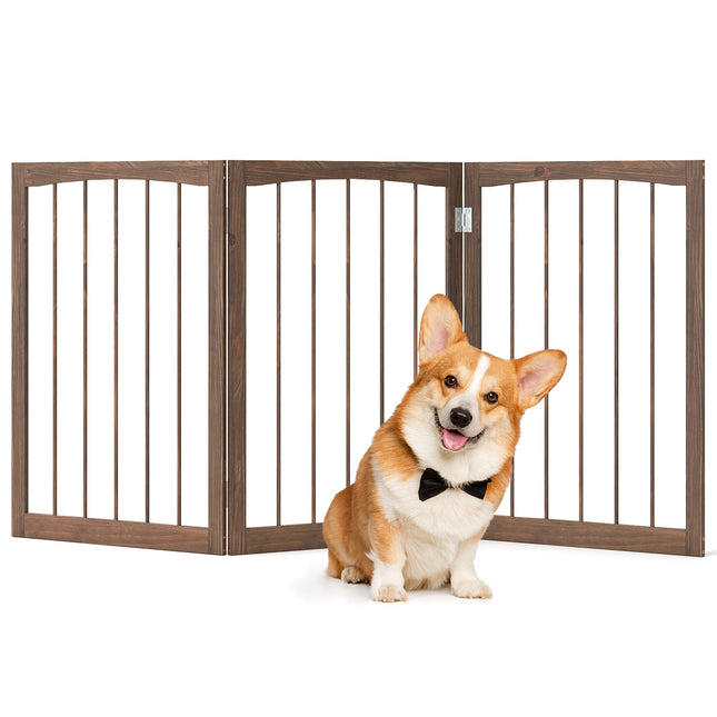 Freistehendes 3-teiliges Hundegitter aus Holz, 76 cm Braun