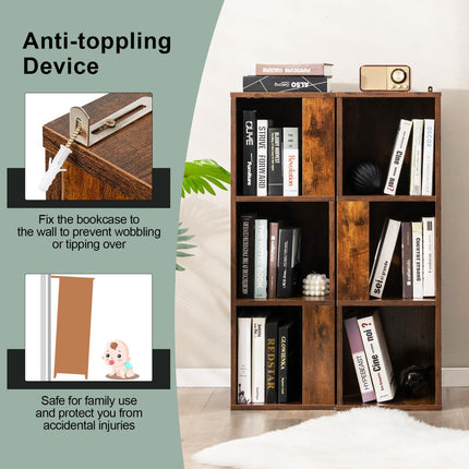 Freestanding 3-Tier Bookshelf Set, 6-Cube, Anti-Tip