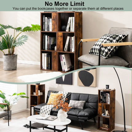 Freestanding 3-Tier Bookshelf Set, 6-Cube, Anti-Tip