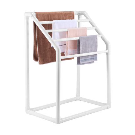 Freestanding 5-Bar PVC Towel Rack with Clips, Hook, Bag