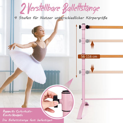 Freistehende Ballettstange, Höhenverstellbar, Doppelte Holzstangen