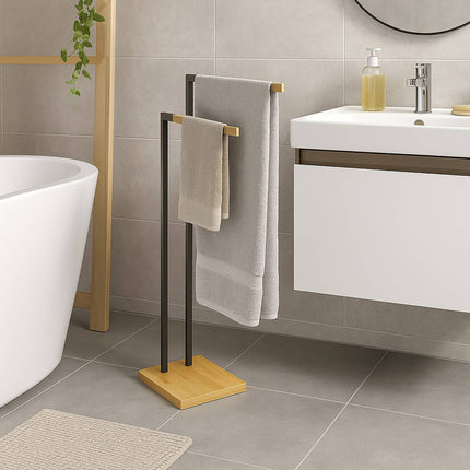 Freestanding Bamboo Metal Towel Rack – 2 Rods