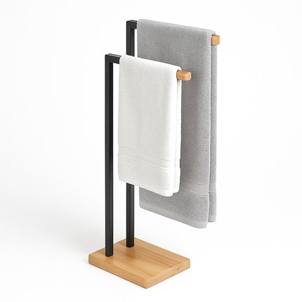 Freestanding Bamboo Metal Towel Rack – 2 Rods