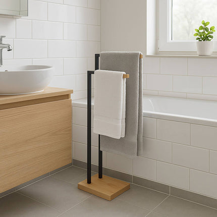 Freestanding Bamboo Metal Towel Rack – 2 Rods
