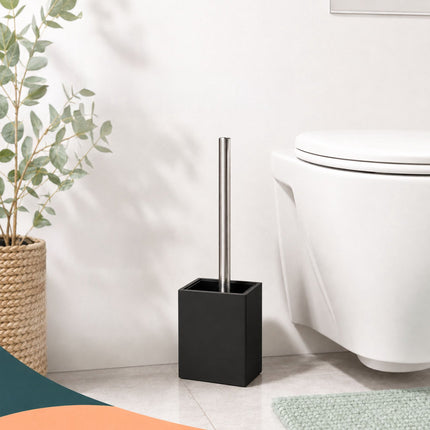 Freestanding Bamboo & Steel Toilet Brush Set with Holder