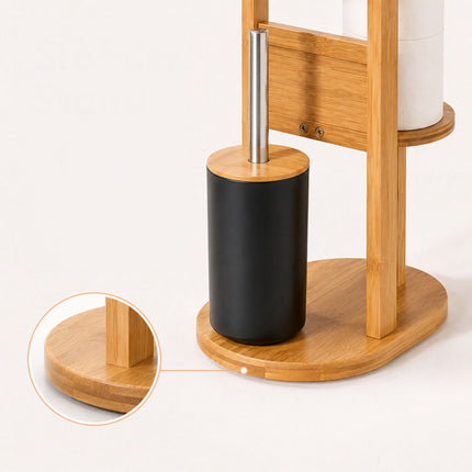 Freestanding Bamboo Toilet Roll Holder with Shelf