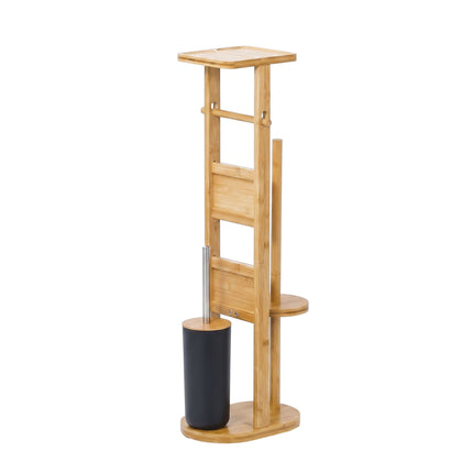 Freestanding Bamboo Toilet Roll Holder with Shelf