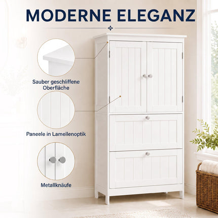Freestanding Bathroom Cabinet, White, 2 Drawers, Adjustable Shelf