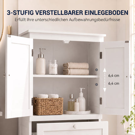 Freestanding Bathroom Cabinet, White, 2 Drawers, Adjustable Shelf
