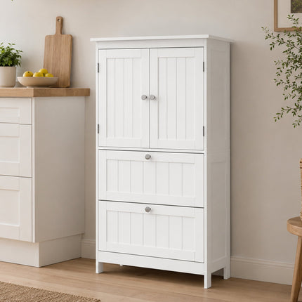 Freestanding Bathroom Cabinet, White, 2 Drawers, Adjustable Shelf