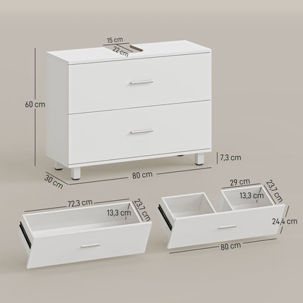 Freestanding Bathroom Cabinet with 2 Drawers, White