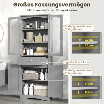 Freestanding Bathroom Cabinet with 4 Doors & Drawer, 160cm