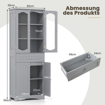 Freestanding Bathroom Cabinet with 4 Doors & Drawer, 160cm