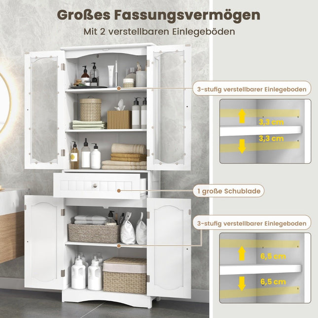 Freestanding Bathroom Cabinet with 4 Doors & Drawer, White