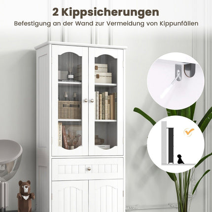 Freistehender Badezimmerschrank mit 4 Türen und Schublade, Weiß