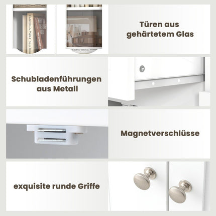 Freistehender Badezimmerschrank mit 4 Türen und Schublade, Weiß