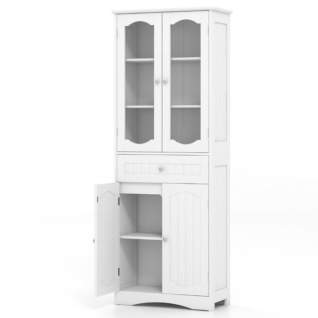 Freestanding Bathroom Cabinet with 4 Doors & Drawer, White