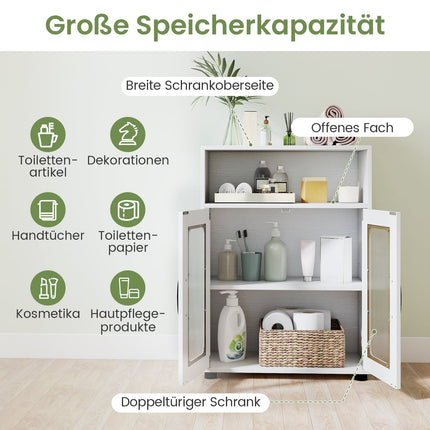 Freistehender Badezimmerschrank mit verstellbaren Einlegeböden, Weiß