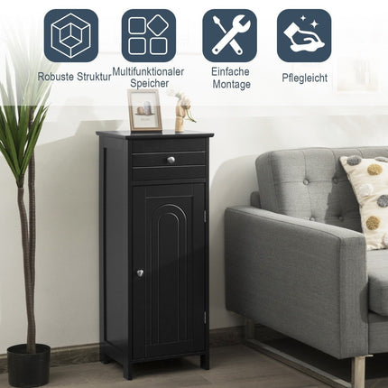 Freestanding Bathroom Cabinet with Drawer & Shelves, Black
