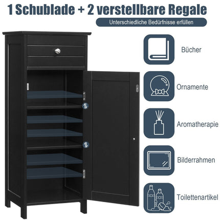 Freestanding Bathroom Cabinet with Drawer & Shelves, Black