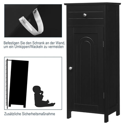 Freestanding Bathroom Cabinet with Drawer & Shelves, Black
