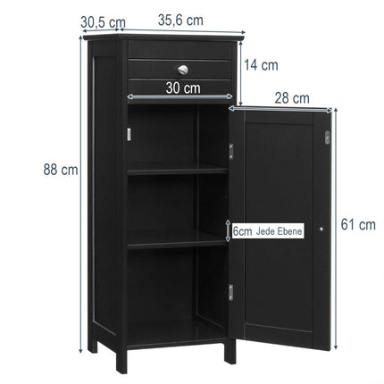 Freestanding Bathroom Cabinet with Drawer & Shelves, Black