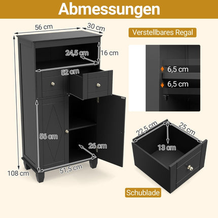 Freistehender Badezimmerschrank mit verstellbaren Einlegeböden