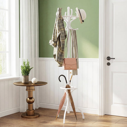 Freestanding Birch Coat Rack, 12 Hooks, 360 Swivel