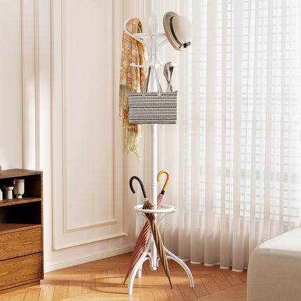 Freestanding Birch Coat Rack, 12 Hooks, 360 Swivel