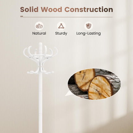 Freestanding Birch Coat Rack, 12 Hooks, 360 Swivel