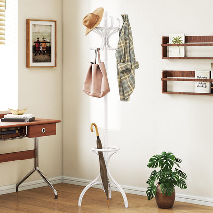 Freestanding Birch Coat Rack, 12 Hooks, 360 Swivel