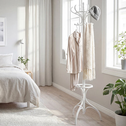 Freestanding Birch Coat Rack, 12 Hooks, 360 Swivel