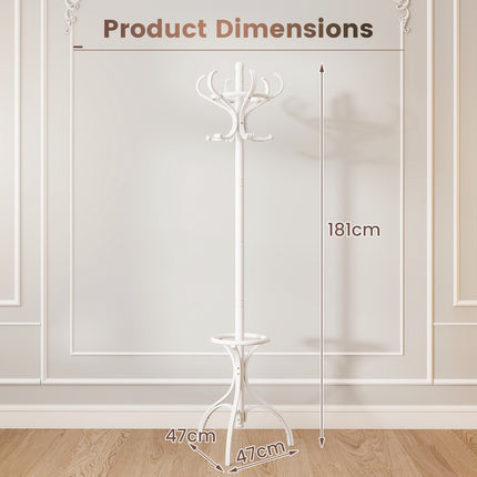Freestanding Birch Coat Rack, 12 Hooks, 360 Swivel
